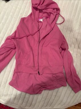 Pink Zip-Up Hooded Sweatshirt with pink sweatshorts